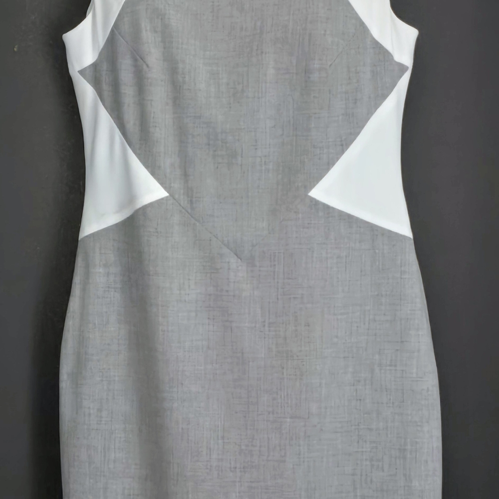 Calvin Klein Gray Sheath Midi Dress with Scoop Neck